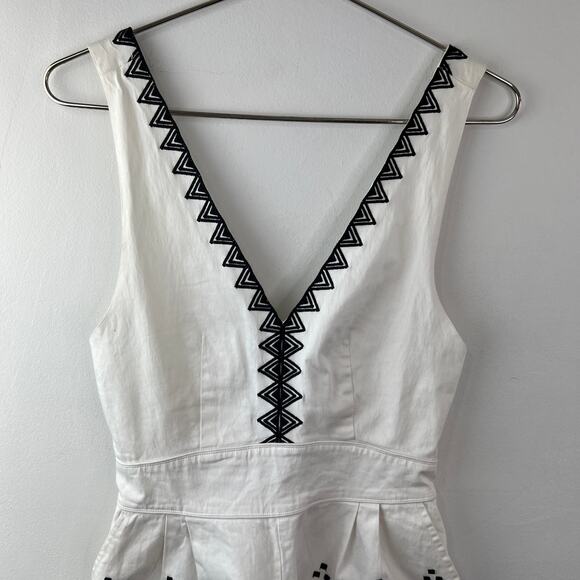 MAJE Ika White Black Romper Western Embroidered Crisscross Strap Open Back Sz 38 - Picture 3 of 9